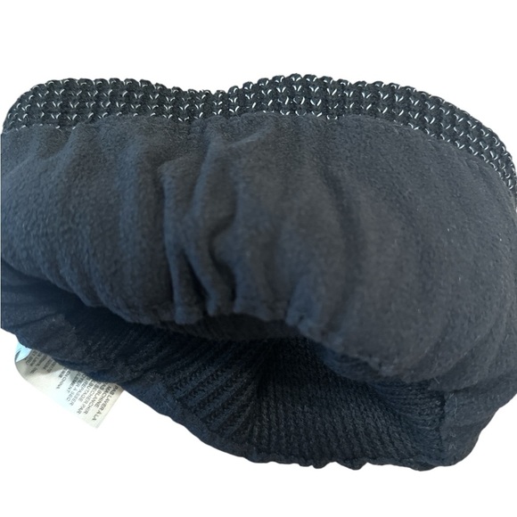 Free People Beanie Black White Lets Race Fleece Lined Knit Look Folded Cuff Warm - Picture 5 of 6